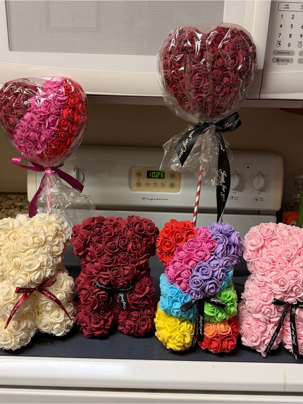 Bundle Artificial Foam Rose Bears and Heart Arrangements